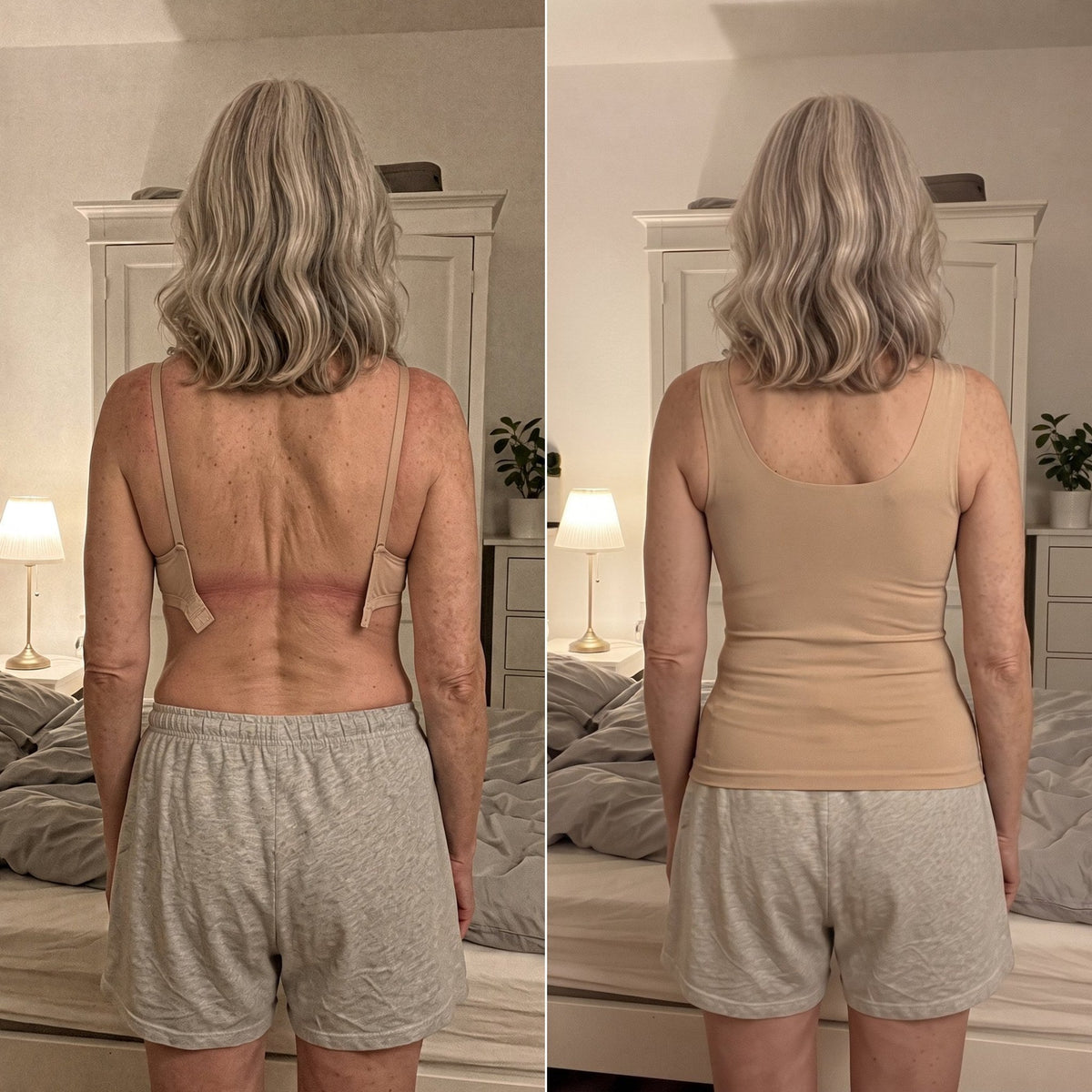 Vorher: BH mit Druckstellen – Nachher: SanftHalt Top (Model)